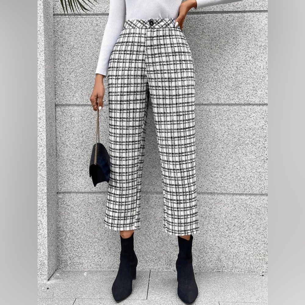 SHEIN Frenchy Plaid Cropped Pants Black White Size Large